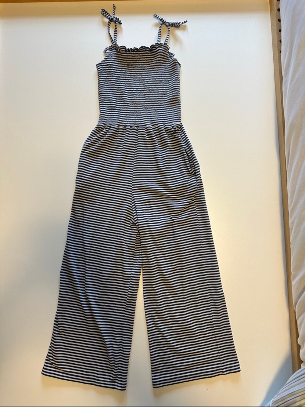Vineyard Vines Navy & White Striped Smocked Wide-Leg Jumpsuit